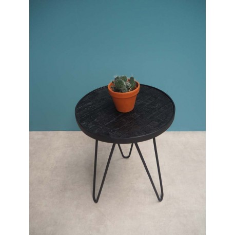 Table basse noir fer forgé et bois de manguier