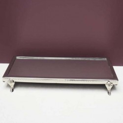 Plateau miroir sur pied laiton et verre