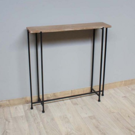 Console en manguier et fer forgé 88 x 20 x 82 cm