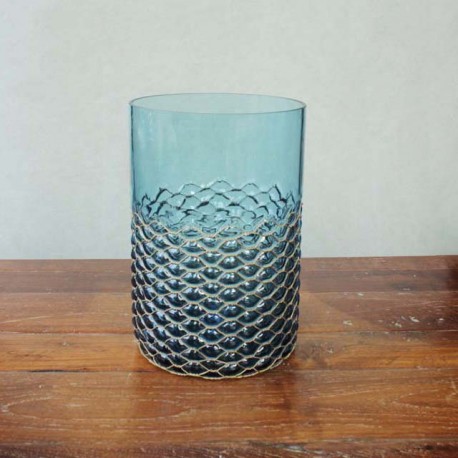 Photophore bleu verre taille 22 cm