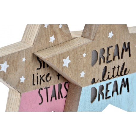 Étoile rose bleu lumineuse en bois