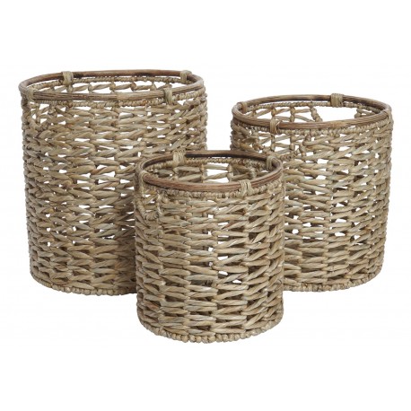 Set de 3 panier linge jonc 40X40X43
