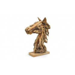 Tête de cheval en bois flotté et teck recyclé