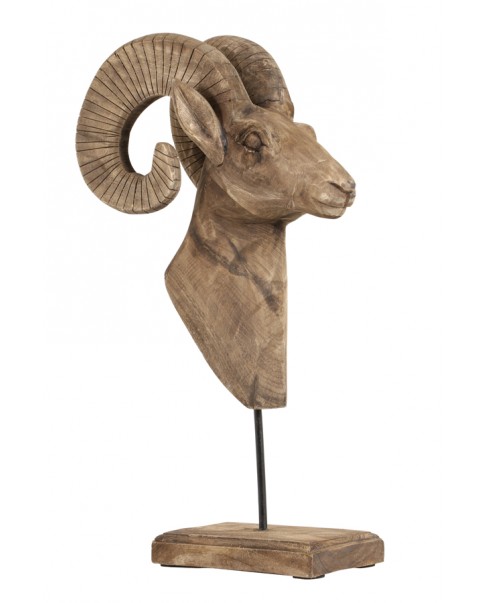 tête bois, tête de bouc en bois sculpté.