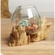 vase en verre moulé avec bas en teck