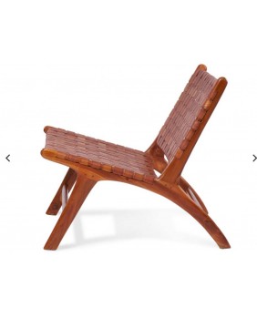 Fauteuil Bois de teck et Cuir Tressé
