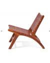 Fauteuil Bois de teck et Cuir Tressé