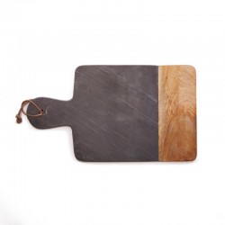 Planche de coupe en marbre noir et bois